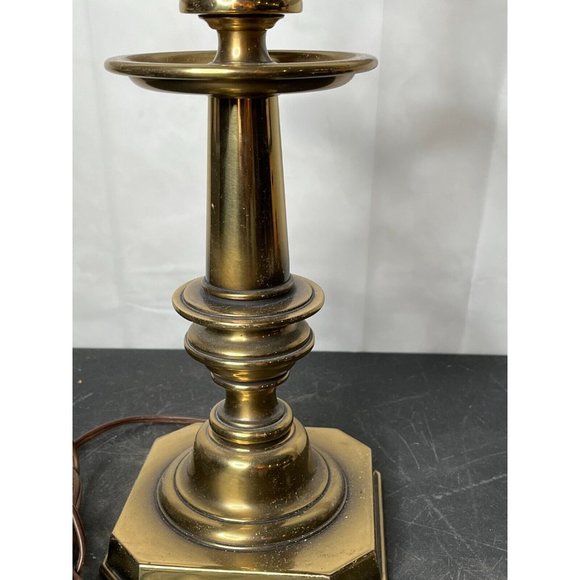 Vintage pair Brass Finish Stiffel Candlestick Table Lamps w shades 30" high - Picture 2 of 12